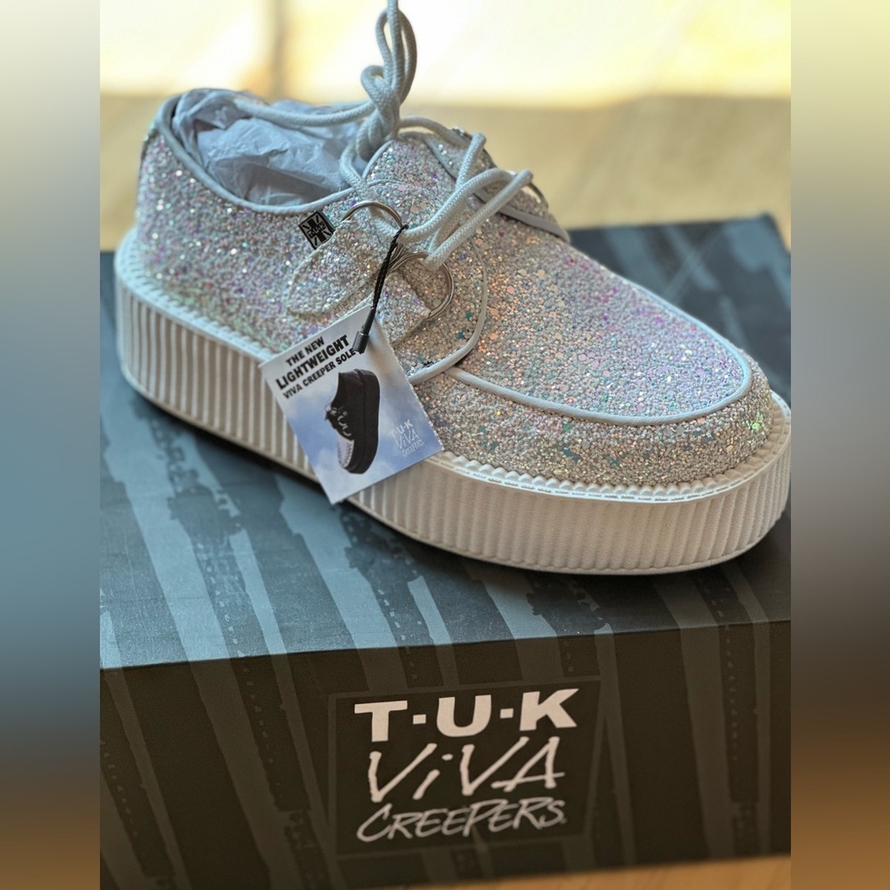 NWB T.U.K Glittery Silver Creepers